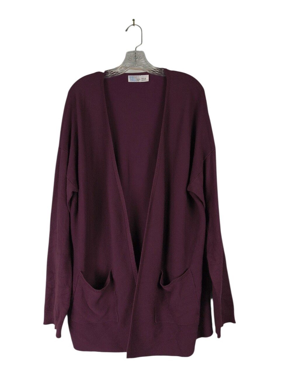 Time & Tru Cardigan Women’s XXXL 22 Burgundy Open Front Drop Shoulder Sweater